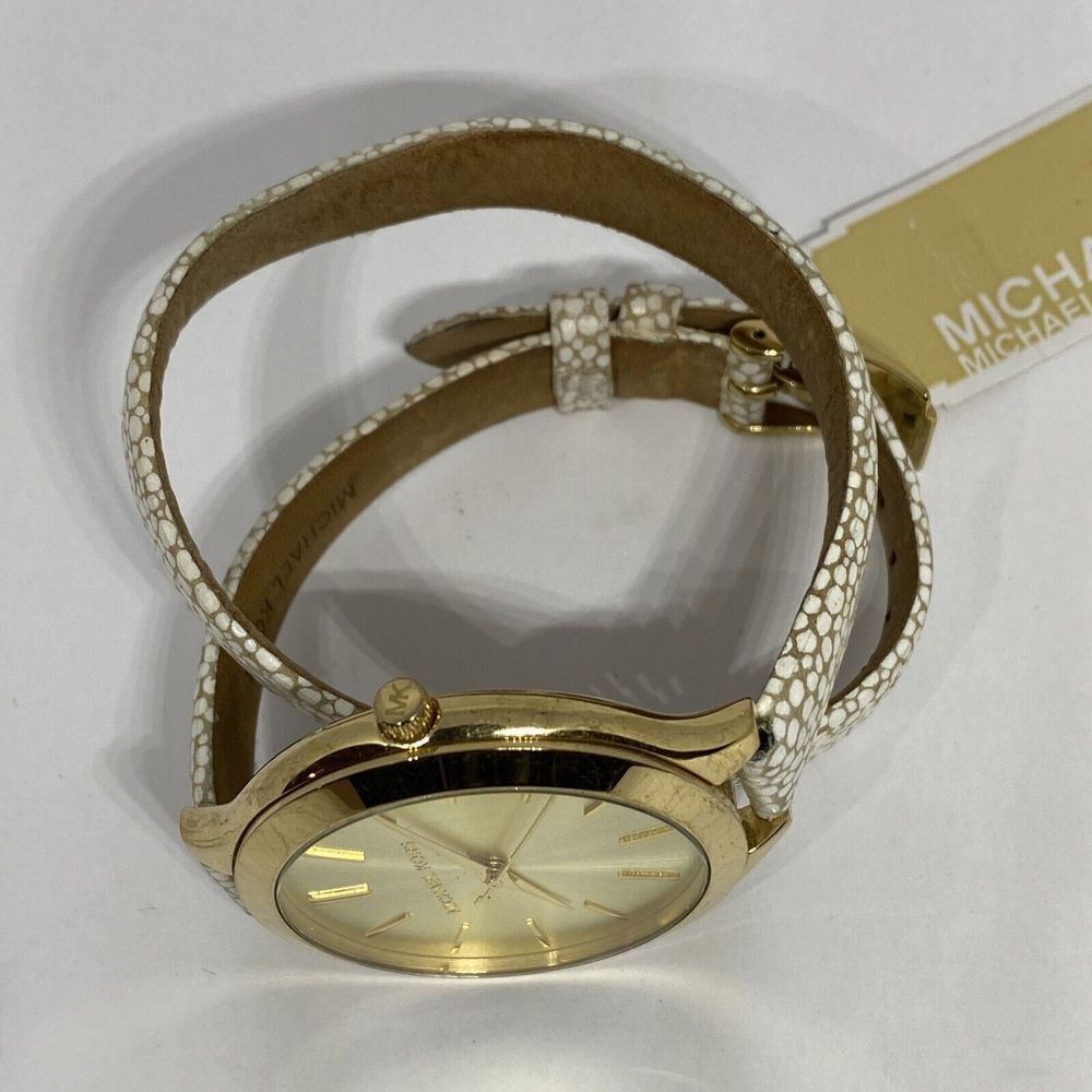 Michael Kors Slim Runway MK2477 Women Leather Analog Gold Dial Wrist Watch MP335 - Picture 8 of 12